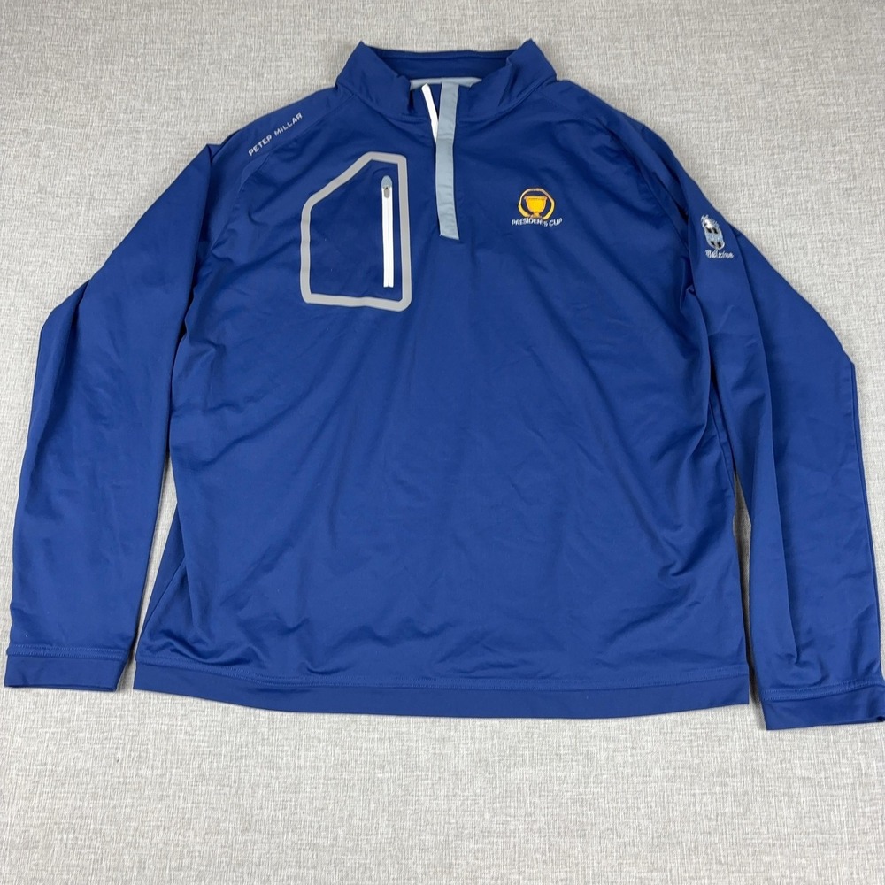 Peter Millar 1/4 Zip Mens XL Blue Pullover Presidents Cup Logo